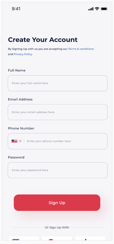 COMPLETE YOUR PROFILE — app screen