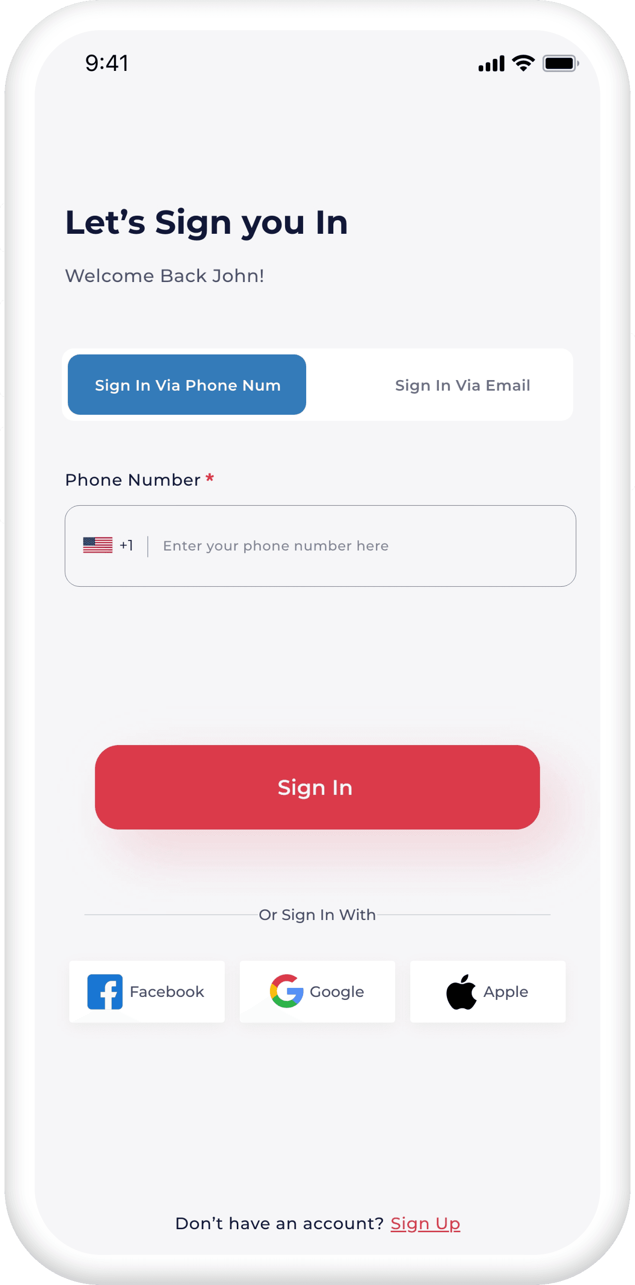 SIGN UP — app screen